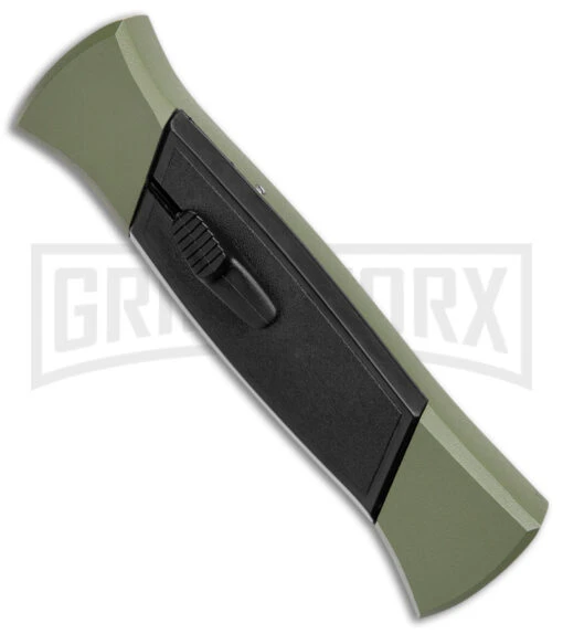 AKC 777 Blackfinger Green/Black OTF Automatic Knife - Satin Tanto -AKC Knife Shop AKC 777 Blackfinger OTF Auto Green Black SW Tanto BHQ 152941 jr spine large