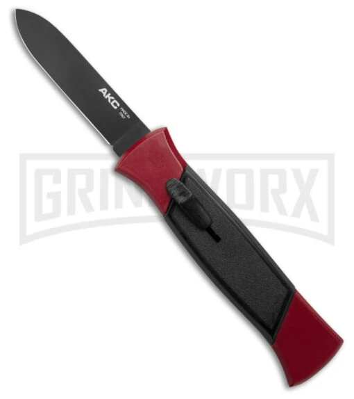 AKC 777 Blackfinger Red/Black OTF Automatic Knife - Black Plain -AKC Knife Shop AKC 777 Blackfinger OTF Automatic Knife Red Black 3.375in Black Flat BHQ 184000 hd large