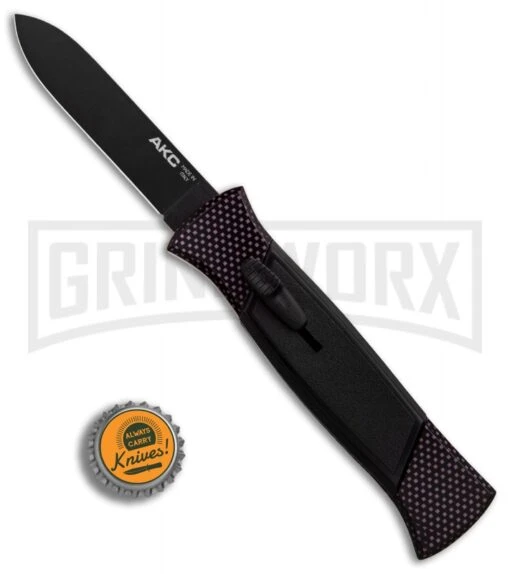 AKC 777 Blackfinger Sim Carbon Fiber OTF Automatic Knife - Black Plain -AKC Knife Shop AKC 777 Blackfinger Sim Carbon Fiber Black Flat BHQ 90290 er bottlecap large