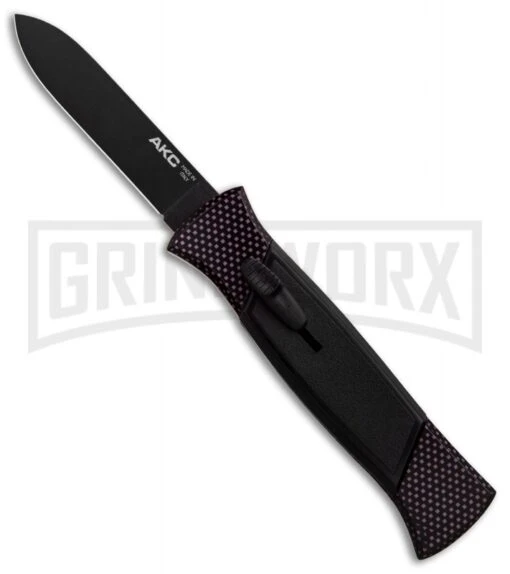 AKC 777 Blackfinger Sim Carbon Fiber OTF Automatic Knife - Black Plain -AKC Knife Shop AKC 777 Blackfinger Sim Carbon Fiber Black Flat BHQ 90290 er large