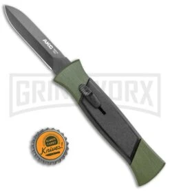 AKC 777 Green Blackfinger Brushed Aluminum OTF Automatic Knife - Black Dagger -AKC Knife Shop AKC 777 Green Blackfinger Dagger OTF Auto Brushed Aluminum Black BHQ 87411 jr bottlecap large