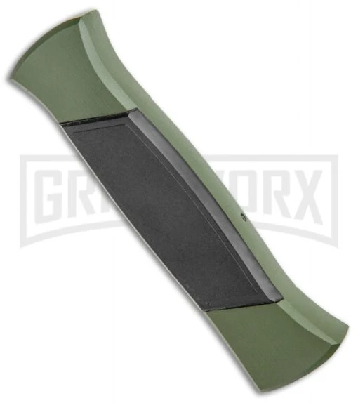 AKC 777 Green Blackfinger Brushed Aluminum OTF Automatic Knife - Black Dagger -AKC Knife Shop AKC 777 Green Blackfinger Dagger OTF Auto Brushed Aluminum Black BHQ 87411 jr side large