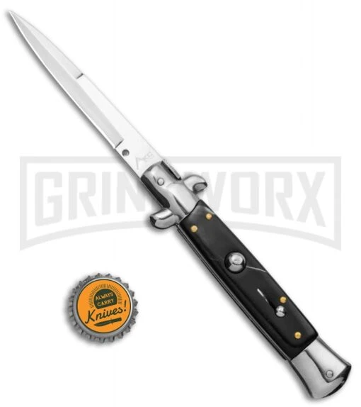 AKC 9" Stiletto Dark Horn Automatic Knife - Bayonet -AKC Knife Shop AKC 9in Stiletto Sim Dark Horn Auto Bayo GX 37956 jr bottlecap large