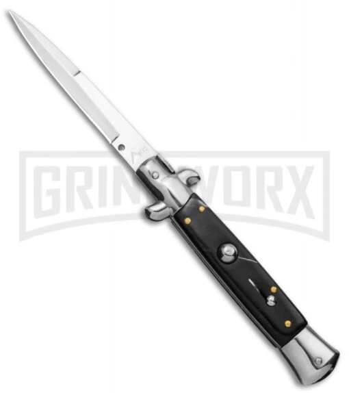 AKC 9" Stiletto Dark Horn Automatic Knife - Bayonet -AKC Knife Shop AKC 9in Stiletto Sim Dark Horn Auto Bayo GX 37956 jr large