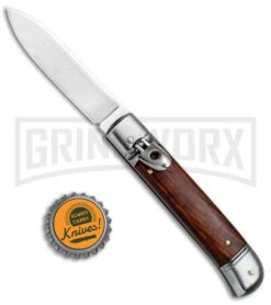 SKM 8" Italian Stiletto Lever Lock Cocobolo Automatic Knife - Polish Flat -AKC Knife Shop AKC Classic LL Auto Italian Cocobolo Satin BHQ 81016 jr bottlecap large