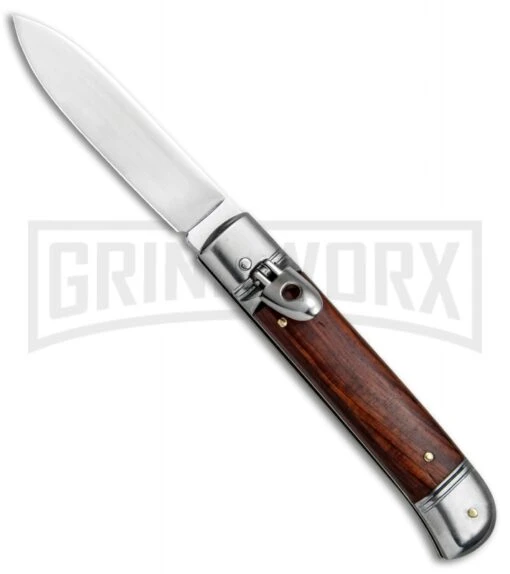 SKM 8" Italian Stiletto Lever Lock Cocobolo Automatic Knife - Polish Flat -AKC Knife Shop AKC Classic LL Auto Italian Cocobolo Satin BHQ 81016 jr large