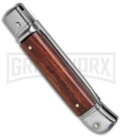 SKM 8" Italian Stiletto Lever Lock Cocobolo Automatic Knife - Polish Flat -AKC Knife Shop AKC Classic LL Auto Italian Cocobolo Satin BHQ 81016 jr side large