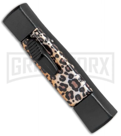 AKC Minion Concord Leopard OTF Automatic Knife - Flat Black Plain -AKC Knife Shop AKC Concord Minion Leopard Flat Blk BP 18949 jr spine large