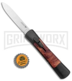 AKC Concord Briar Wood OTF Automatic Knife - Plain Satin Flat -AKC Knife Shop AKC Concord OTF Auto Briar Wood Satin GX 37553 jr bottlecap large