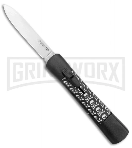 AKC Concord Jolly Roger OTF Automatic Knife - Flat Grind Satin Plain -AKC Knife Shop AKC Concord OTF Auto Jolly Roger Satin BHQ 135716 jr large