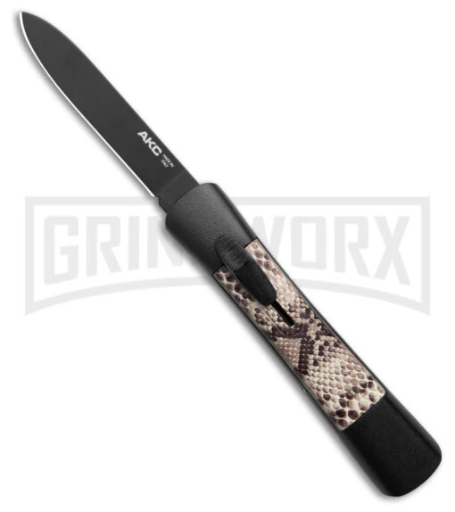 AKC Concord Snake OTF Automatic Knife - Flat Grind Black Drop Point Plain -AKC Knife Shop AKC Concord OTF Automatic Knife Snake 3.25in Black Flat BHQ 184001 hd large