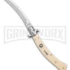 AKC Curved Stiletto Ivory Automatic Knife - Satin Plain -AKC Knife Shop AKC Curved Stiletto Ivory Auto Satin GX 41026 jr large