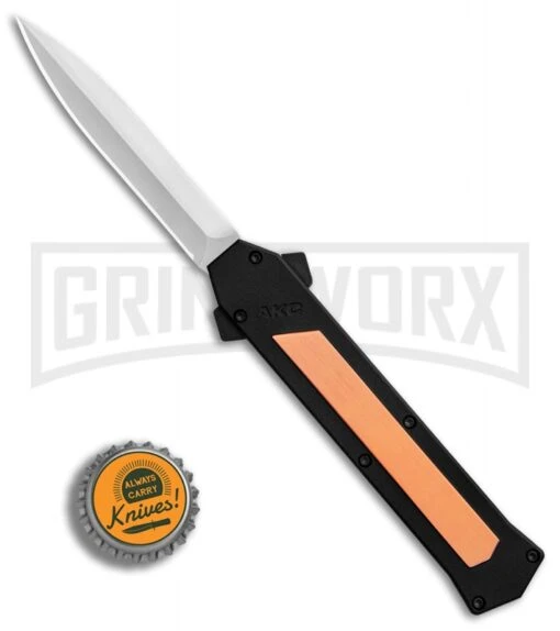 AKC F-16 Copper D/A OTF Automatic Knife - Dagger Satin Plain -AKC Knife Shop AKC F 16 BHQ Exclusive Copper Dagger Satin Plain GX 30993 er bottlecap large