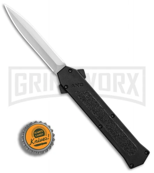 AKC F-16 Black D/A OTF Automatic Knife - Dagger Satin Plain -AKC Knife Shop AKC F 16 Black DA Dagger Satin Plain GX 30994 er bottlecap large