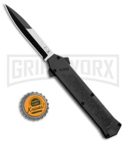 AKC F-16 Black D/A OTF Automatic Knife - Bayo Two Tone -AKC Knife Shop AKC F 16 Black DA OTF Auto Bayo TT Plain BHQ 111245 jr bottlecap large