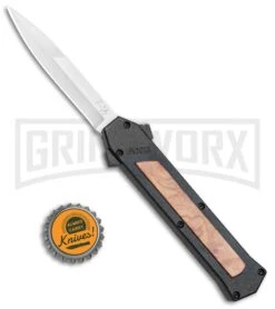 AKC F-16 Black/Wood D/A OTF Automatic Knife - Bayo Satin Plain -AKC Knife Shop AKC F 16 Black Wood DA OTF Auto Bayo Satin Plain BP 24620 jr bottlecap large