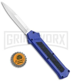 AKC F-16 Blue D/A OTF Automatic Knife - Bayo Satin Plain -AKC Knife Shop AKC F 16 Blue DA OTF Bayo Satin Plain BP 23856 jr bottlecap large