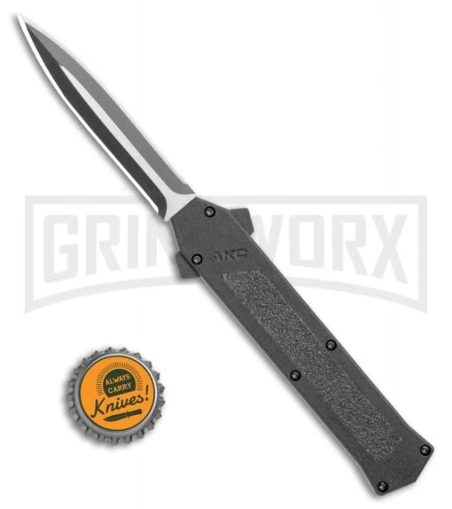 AKC F-16 Black D/A Dagger OTF Automatic Knife - Dagger Two Tone Plain -AKC Knife Shop AKC F 16 D A Dagger OTF Automatic Knife Black 3.3in Two Tone BHQ 114108 LS Bottlecap large