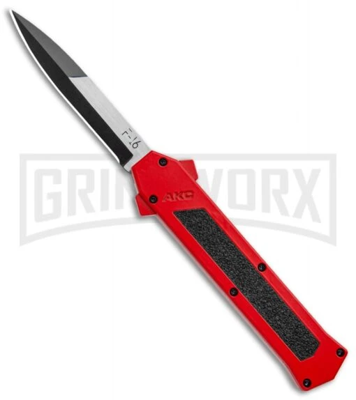 AKC F-16 Red D/A OTF Automatic Knife - Bayo Two Tone Plain -AKC Knife Shop AKC F 16 DA Bayo OTF Auto Red BHQ 112389 jr large