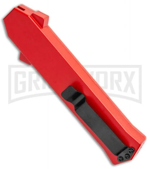 AKC F-16 Red D/A OTF Automatic Knife - Bayo Two Tone Plain -AKC Knife Shop AKC F 16 DA Bayo OTF Auto Red BHQ 112389 jr side large