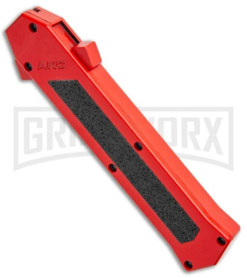 AKC F-16 Red D/A OTF Automatic Knife - Bayo Two Tone Plain -AKC Knife Shop AKC F 16 DA Bayo OTF Auto Red BHQ 112389 jr spine large