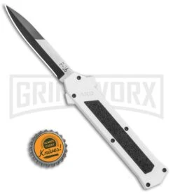 AKC F-16 White D/A OTF Automatic Knife - Bayo Two Tone Plain -AKC Knife Shop AKC F 16 DA Bayo OTF Auto White TT BHQ 114660 jr bottlecap large