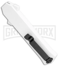 AKC F-16 White D/A OTF Automatic Knife - Bayo Two Tone Plain -AKC Knife Shop AKC F 16 DA Bayo OTF Auto White TT BHQ 114660 jr side large