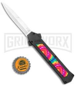 AKC F-16 Tie Dye D/A OTF Automatic Knife - Bayo Satin Plain -AKC Knife Shop AKC F 16 DA Bayo OTF Tie Dye Satin BHQ 143649 jr bottlecap large