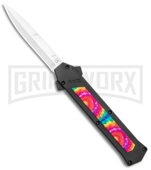 AKC F-16 Tie Dye D/A OTF Automatic Knife - Bayo Satin Plain -AKC Knife Shop AKC F 16 DA Bayo OTF Tie Dye Satin BHQ 143649 jr large