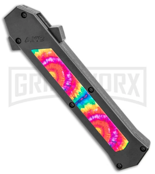 AKC F-16 Tie Dye D/A OTF Automatic Knife - Bayo Satin Plain -AKC Knife Shop AKC F 16 DA Bayo OTF Tie Dye Satin BHQ 143649 jr spine large