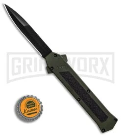 AKC F-16 OD Green D/A OTF Automatic Knife - Bayo Black Plain -AKC Knife Shop AKC F 16 DA Bayonet OD Green Black BHQ 86948 er bottlecap large