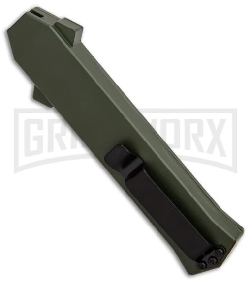 AKC F-16 OD Green D/A OTF Automatic Knife - Bayo Black Plain -AKC Knife Shop AKC F 16 DA Bayonet OD Green Black BHQ 86948 er side large