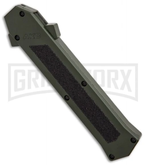 AKC F-16 OD Green D/A OTF Automatic Knife - Bayo Black Plain -AKC Knife Shop AKC F 16 DA Bayonet OD Green Black BHQ 86948 er spine large