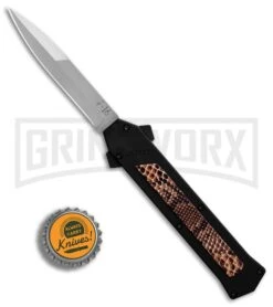 AKC F-16 Snake Skin D/A OTF Automatic Knife - Bayo Satin Plain -AKC Knife Shop AKC F 16 DA Bayonet Snake Skin Satin BHQ 78292 er bottlecap large