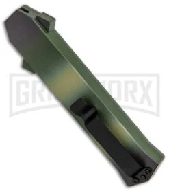 AKC F-16 Green Camo D/A OTF Automatic Knife - Dagger Satin Plain -AKC Knife Shop AKC F 16 DA Dagger Camo OTF Auto Green Satin BHQ 125374 jr side large