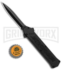 AKC F-16 Black D/A OTF Automatic Knife - Dagger Black Plain -AKC Knife Shop AKC F 16 DA Dagger OTF Auto Black Black GX 33364 jr bottlecap large