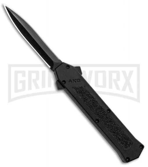 AKC F-16 Black D/A OTF Automatic Knife - Dagger Black Plain -AKC Knife Shop AKC F 16 DA Dagger OTF Auto Black Black GX 33364 jr large