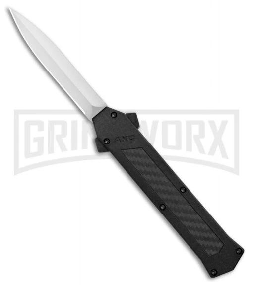 AKC F-16 D/A Dagger OTF Automatic Knife Black Carbon Fiber (3.3" Satin) -AKC Knife Shop AKC F 16 DA Dagger OTF Auto Black CF Satin BHQ 102235 jr large