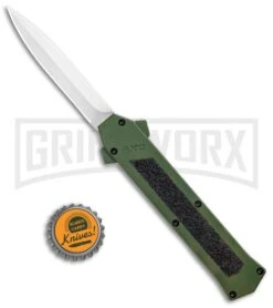 AKC F-16 OD Green D/A OTF Automatic Knife - Dagger Satin Plain -AKC Knife Shop AKC F 16 DA Dagger OTF Auto OD Green Satin BHQ 95347 jr bottlecap large