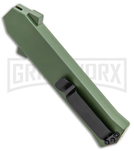 AKC F-16 OD Green D/A OTF Automatic Knife - Dagger Satin Plain -AKC Knife Shop AKC F 16 DA Dagger OTF Auto OD Green Satin BHQ 95347 jr side large