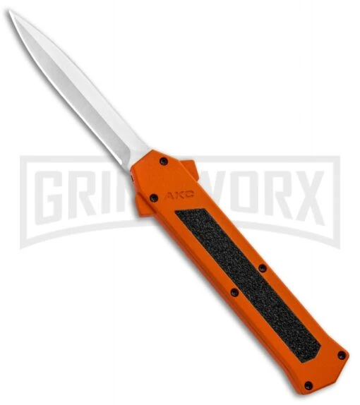 AKC F-16 Orange D/A OTF Automatic Knife - Dagger Satin Plain -AKC Knife Shop AKC F 16 DA Dagger OTF Auto Orange Satin BHQ 91966 jr large