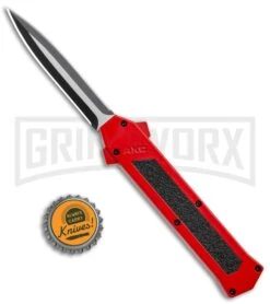 AKC F-16 Red D/A Dagger OTF Automatic Knife - Dagger Two Tone Plain -AKC Knife Shop AKC F 16 DA Dagger OTF Auto Red TT BHQ 112389 jr bottlecap large