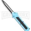 AKC F-16 Teal D/A OTF Automatic Knife - Dagger Two Tone Plain -AKC Knife Shop AKC F 16 DA Dagger OTF Auto Teal TT BHQ 109160 jr large