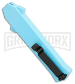 AKC F-16 Teal D/A OTF Automatic Knife - Dagger Two Tone Plain -AKC Knife Shop AKC F 16 DA Dagger OTF Auto Teal TT BHQ 109160 jr side large