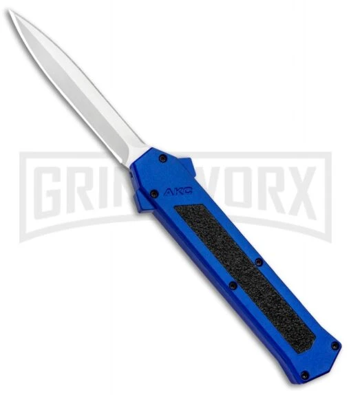 AKC F-16 Blue D/A OTF Automatic Knife - Dagger Satin Plain -AKC Knife Shop AKC F 16 DA Dagger OTF Blue Satin BHQ 93753 jr large