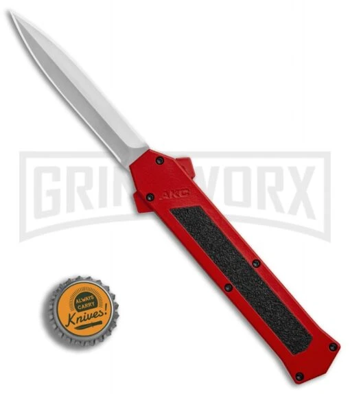 AKC F-16 Red D/A OTF Automatic Knife - Dagger Satin Plain -AKC Knife Shop AKC F 16 DA Dagger Red Satin BHQ 87409 er bottlecap large