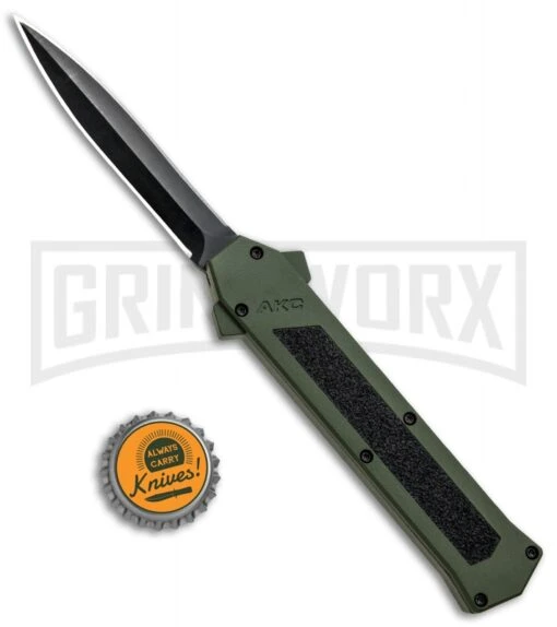 AKC F-16 Green D/A OTF Automatic Knife - Dagger Black Plain -AKC Knife Shop AKC F 16 Green DA OTF Auto Dagger Black Plain GX 33106 jr bottlecap 2 large