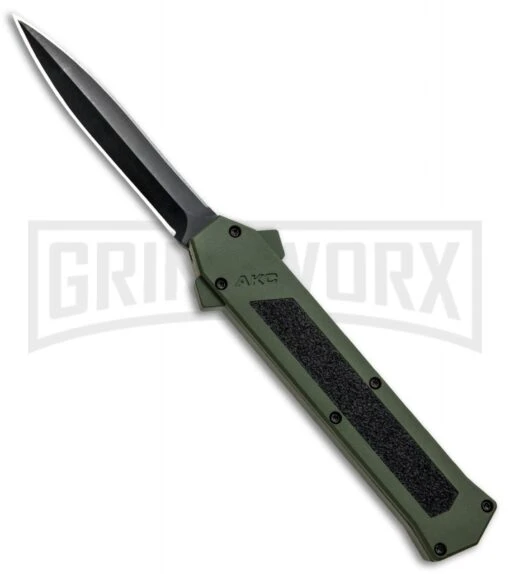 AKC F-16 Green D/A OTF Automatic Knife - Dagger Black Plain -AKC Knife Shop AKC F 16 Green DA OTF Auto Dagger Black Plain GX 33106 jr large