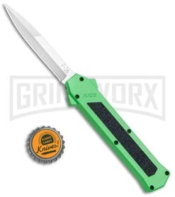 AKC F-16 Green D/A OTF Automatic Knife - Bayo Satin Plain -AKC Knife Shop AKC F 16 Green DA OTF Bayo Satin Plain BP 23855 jr bottlecap large