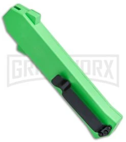 AKC F-16 Green D/A OTF Automatic Knife - Bayo Satin Plain -AKC Knife Shop AKC F 16 Green DA OTF Bayo Satin Plain BP 23855 jr side large